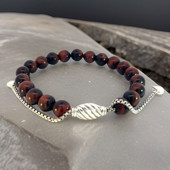 David Yurman Tiger Eye Spiritual Beads Bracelet 8.5" Silver 8 mm Estate DY587 - Picture 16 of 16